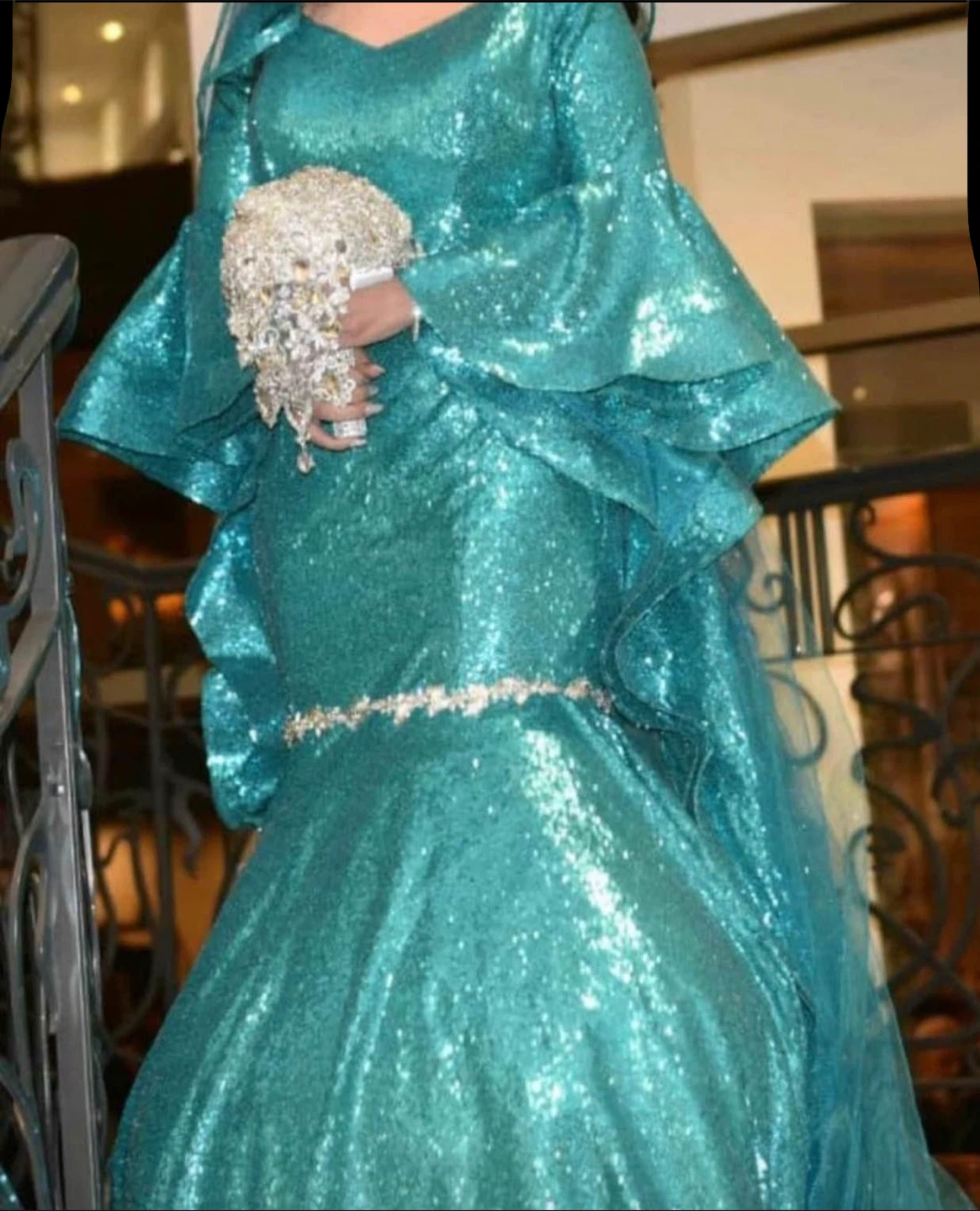 Sequin Teal Wedding Dress