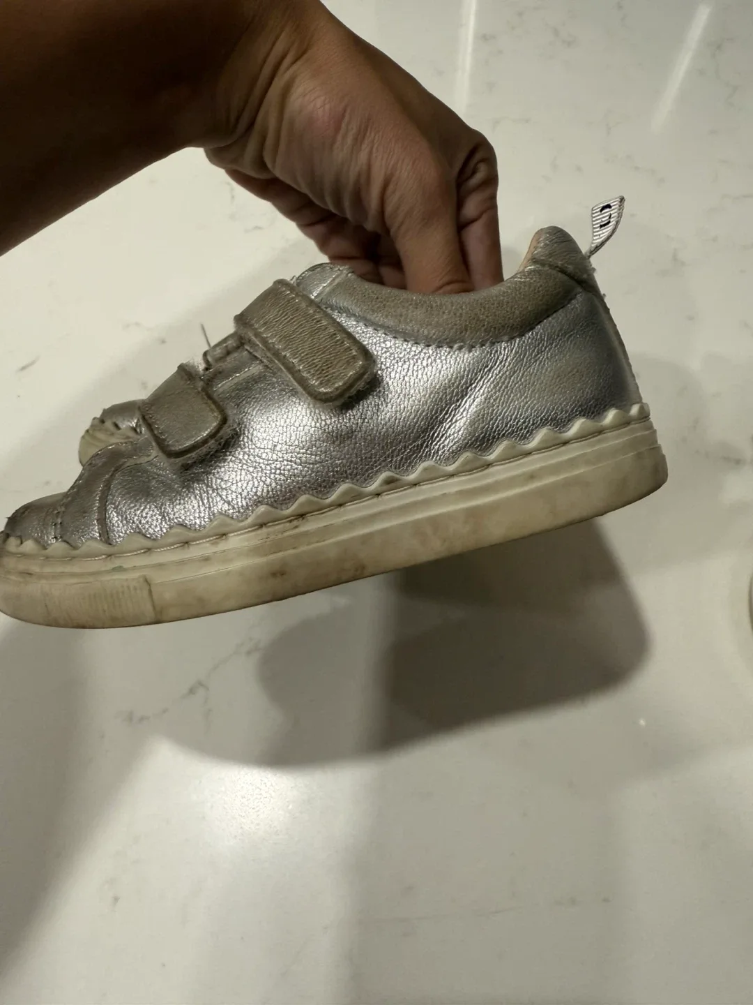 Chloe Silver Leather Velcro Sneakers - Size 23 image indicator(2)