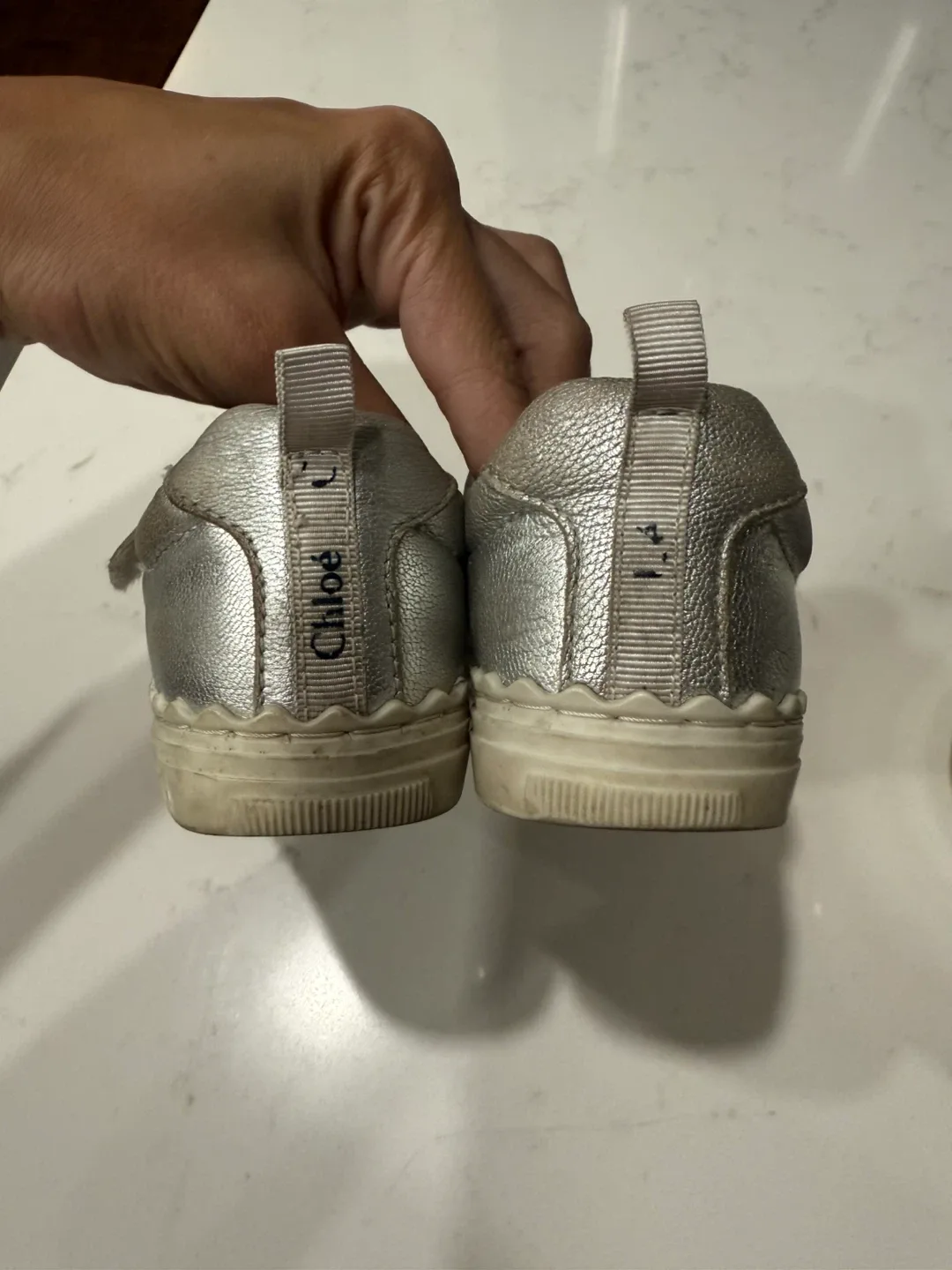 Chloe Silver Leather Velcro Sneakers - Size 23 image indicator(3)