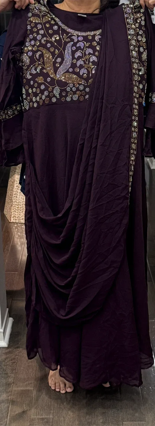 Wine Indian Dress with Embellishments image indicator(2)