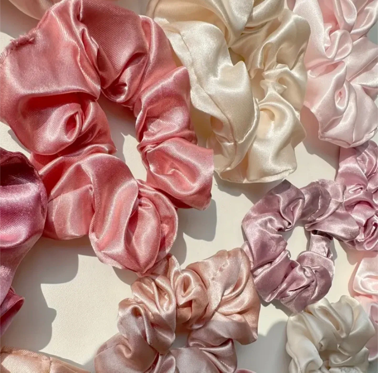 Pink & Beige Satin Scrunchies (Set of 16) image indicator(3)