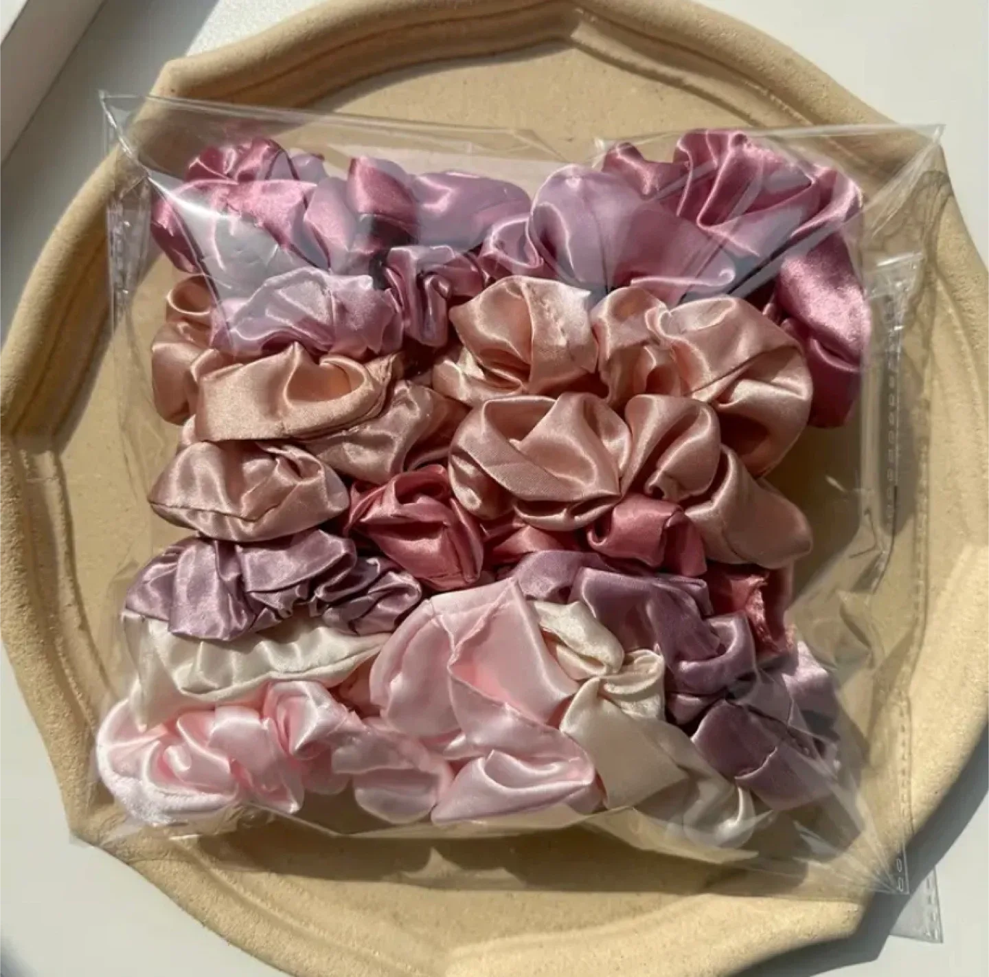 Pink & Beige Satin Scrunchies (Set of 16) image indicator(4)