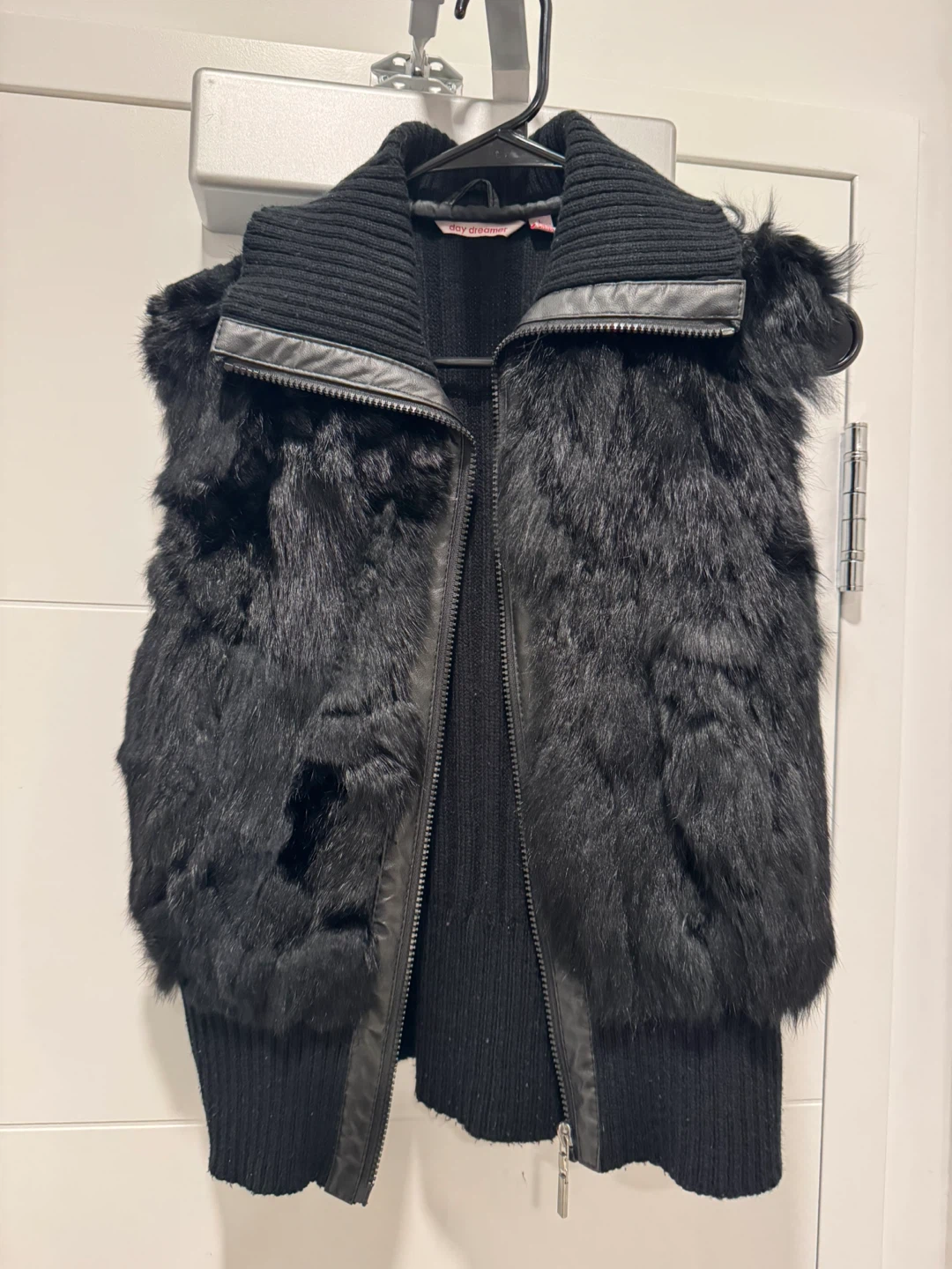 Black Fur Trim Knit Vest