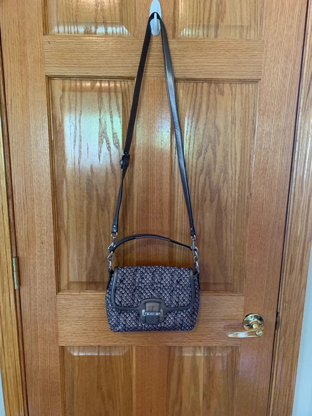 Coach Snakeskin Print Leather Trim Crossbody Bag thumbnail