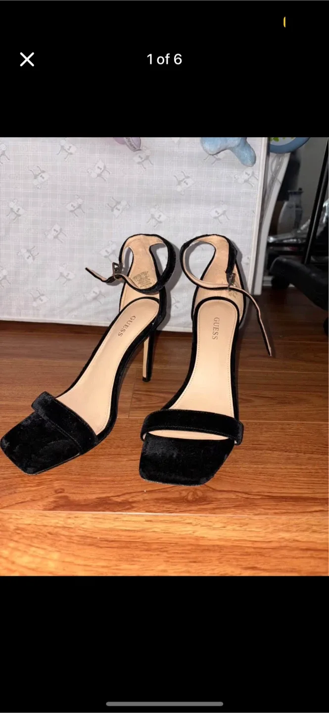 Guess Black Velvet Heels - Size 7.5 worn once thumbnail