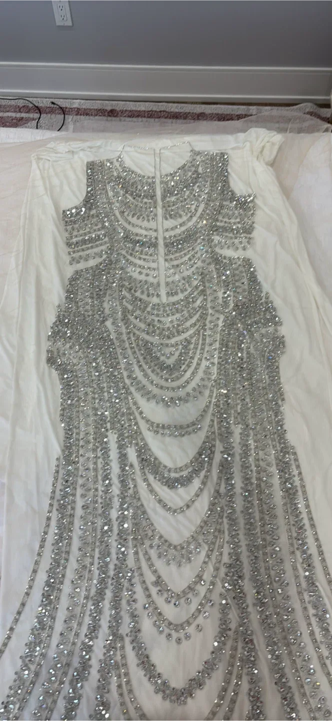 White & Silver Embellished Fabric image indicator(7)