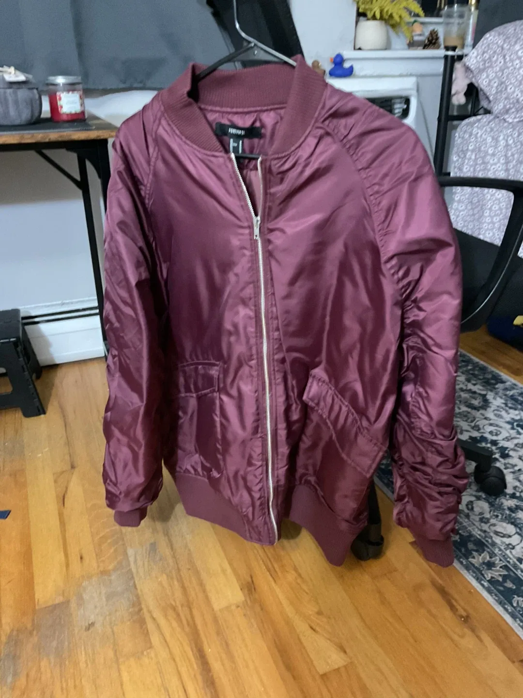 Forever 21 Burgundy Bomber Jacket thumbnail