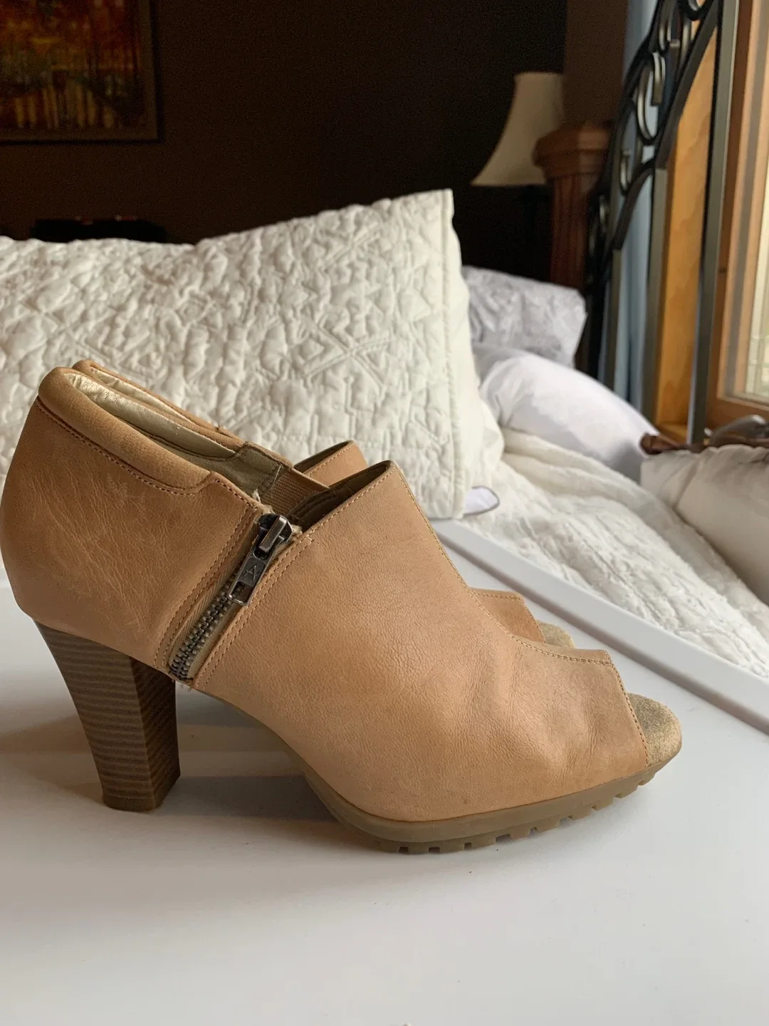 Aerosoles Tan Peep Toe Booties - US 10 image indicator(2)