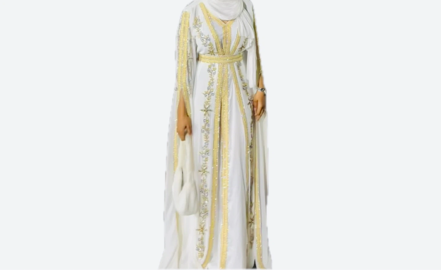 Elegant White & Gold Embellished Kaftan - photo 2