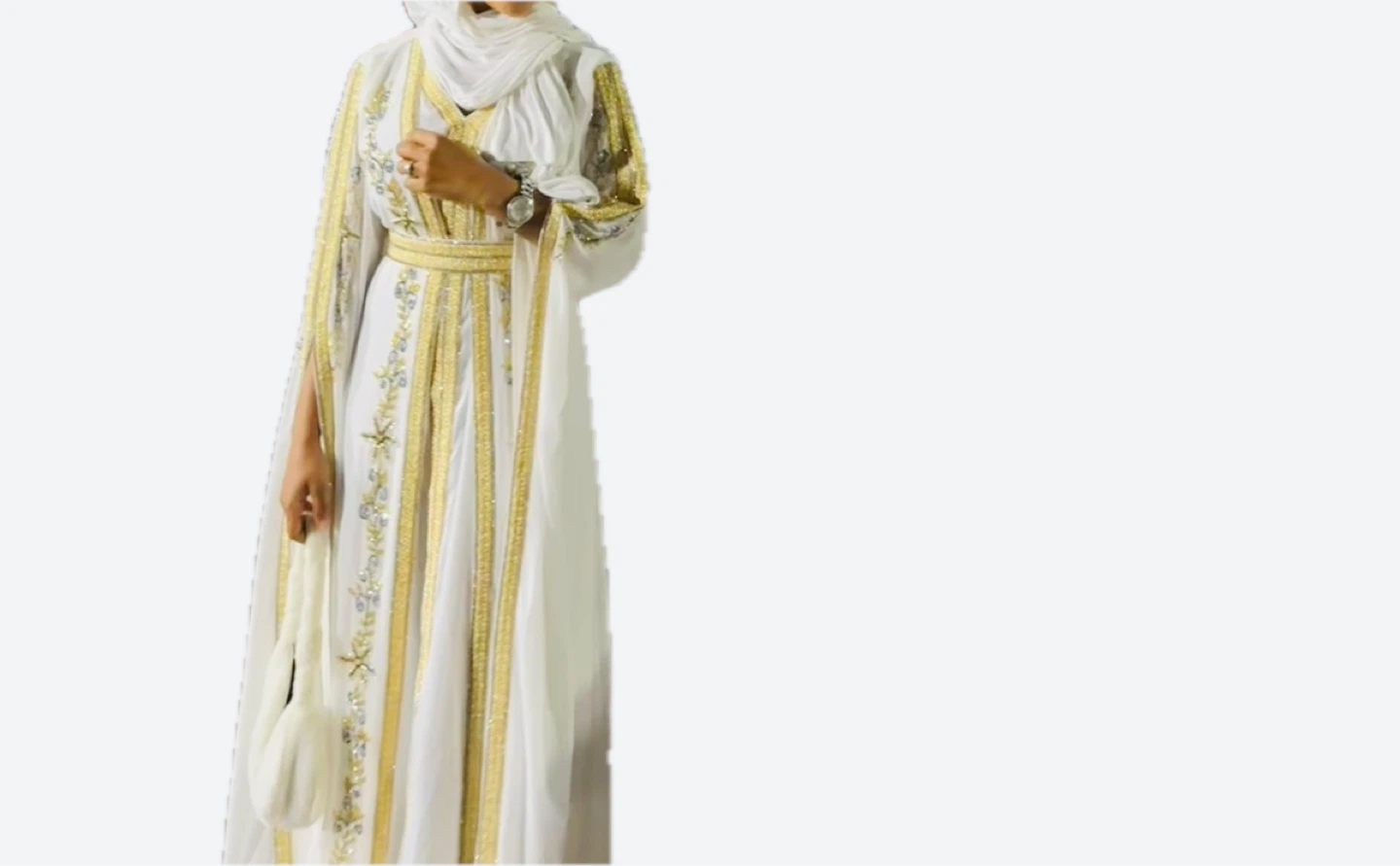 Elegant White & Gold Embellished Kaftan
