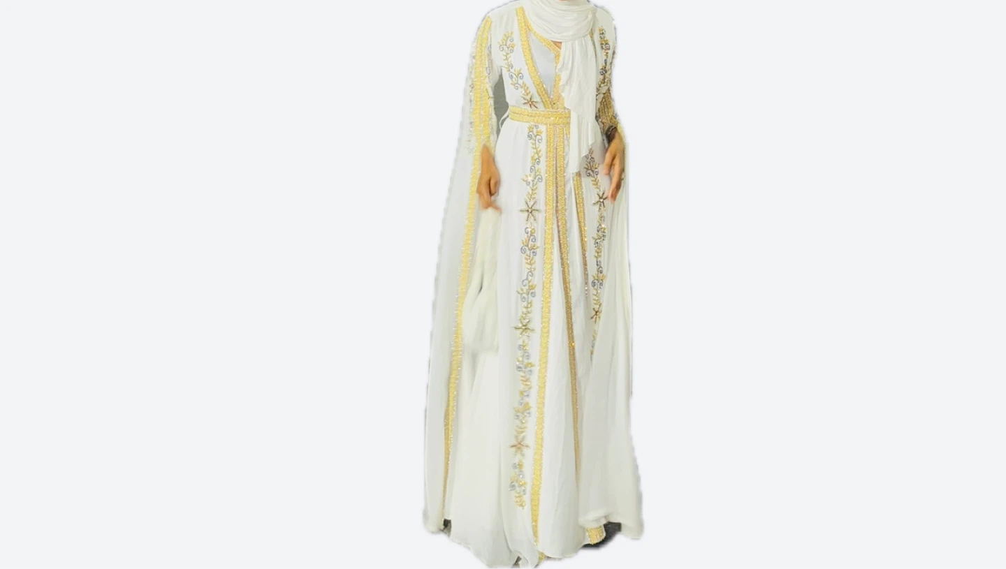 Elegant White & Gold Embellished Kaftan - photo 3