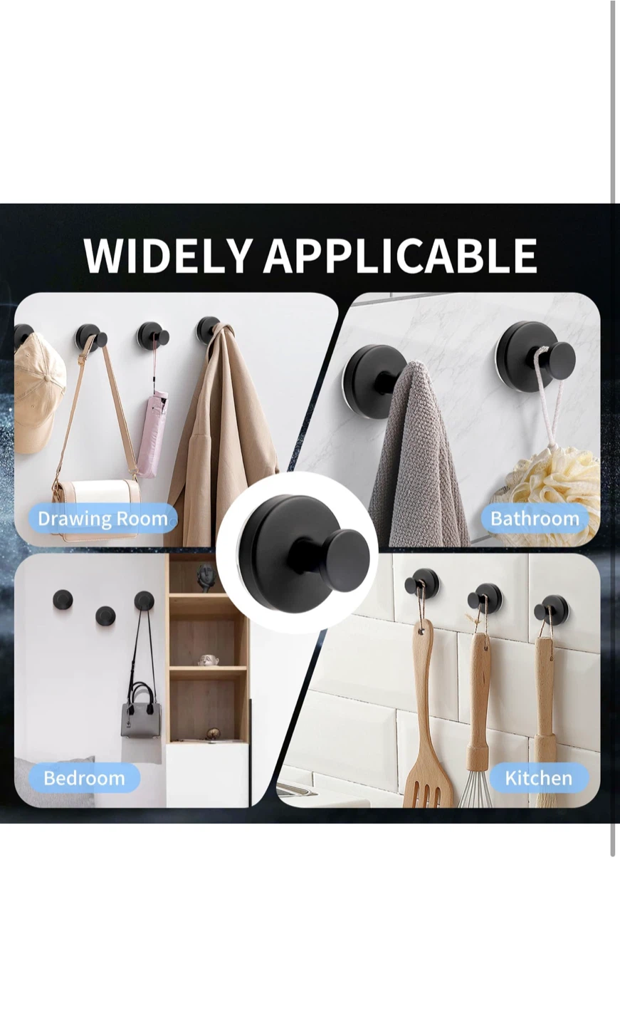 Black Suction Cup Hooks - Set of 4 - photo 5