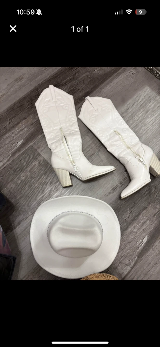 White Cowboy Boots & Hat Set