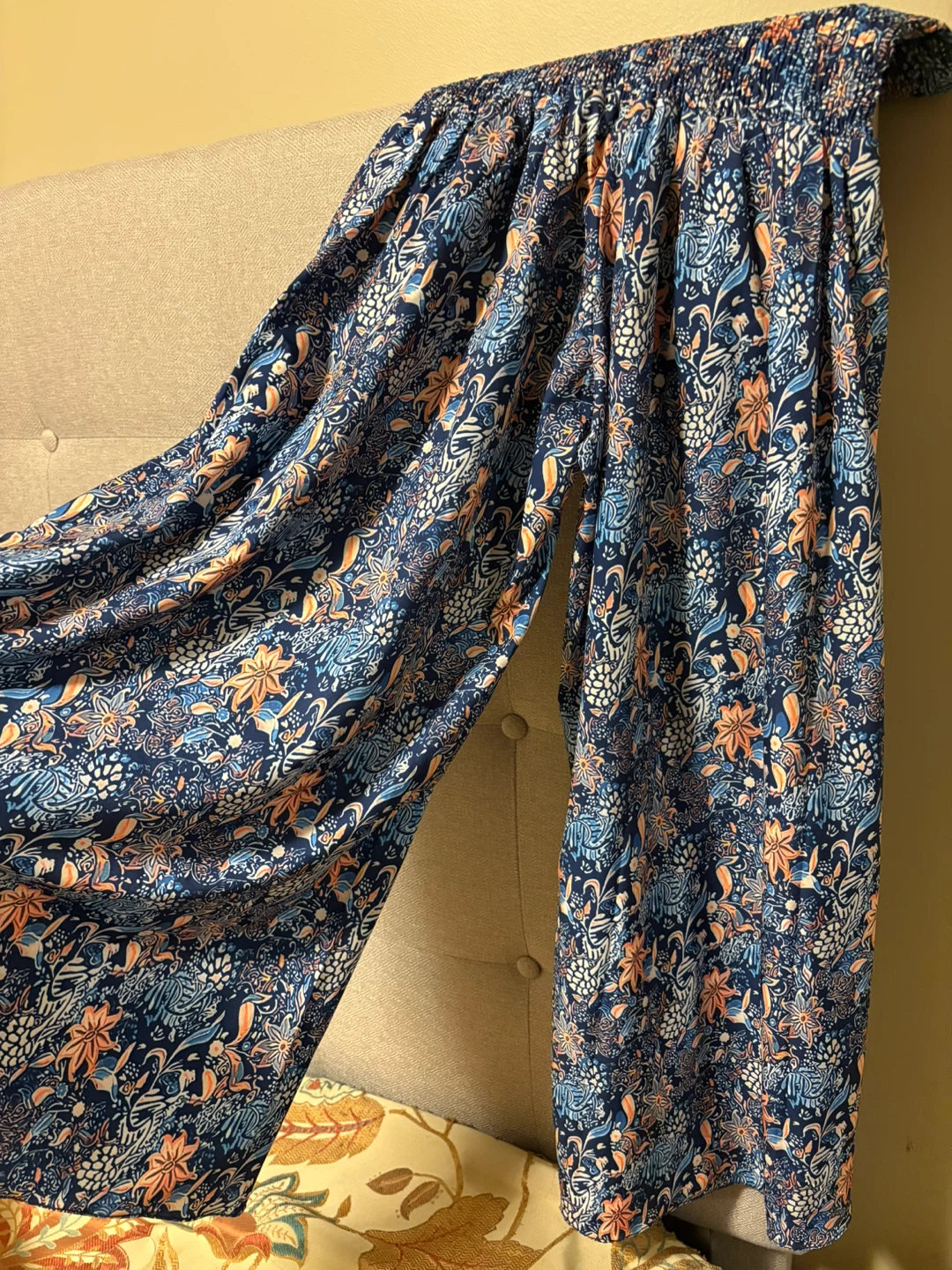 Floral Print Smocked Wide Leg Jumpsuit