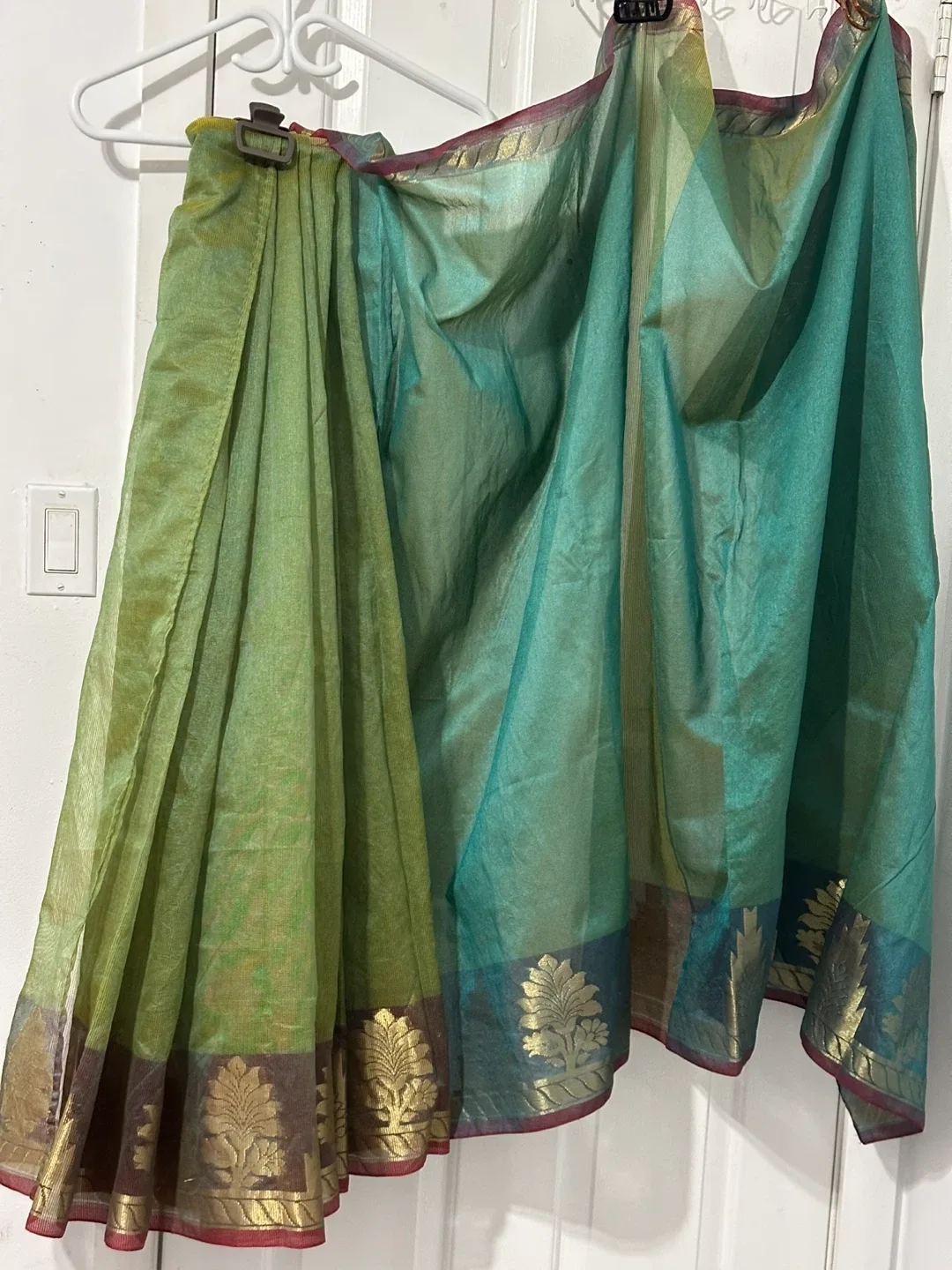 Green & Teal Saree with Gold Detail image indicator(4)