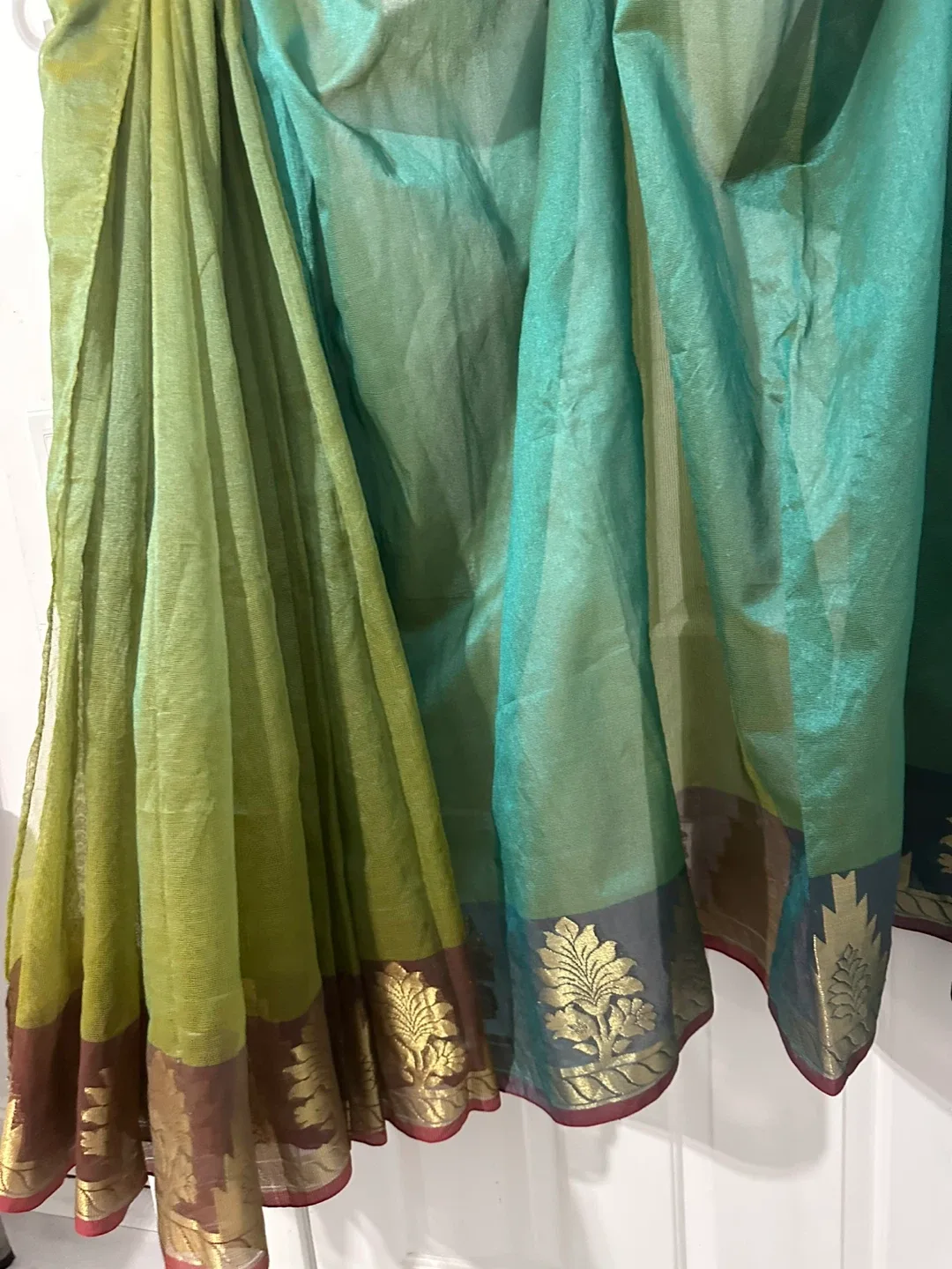 Green & Teal Saree with Gold Detail image indicator(2)