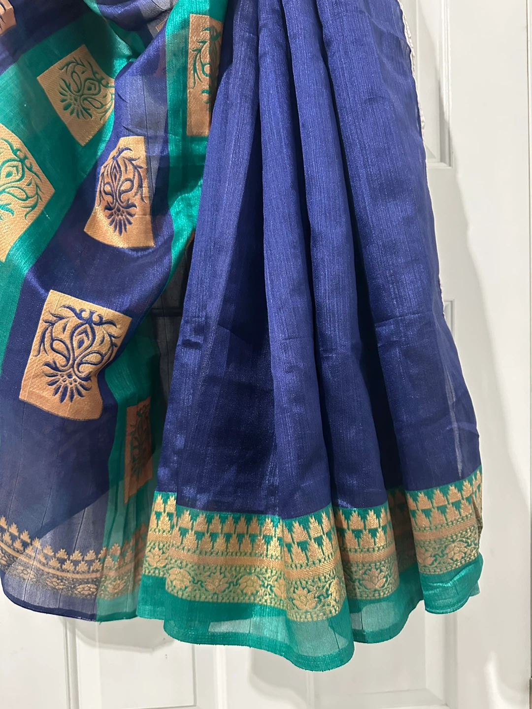 Blue & Green Saree with Gold Detail