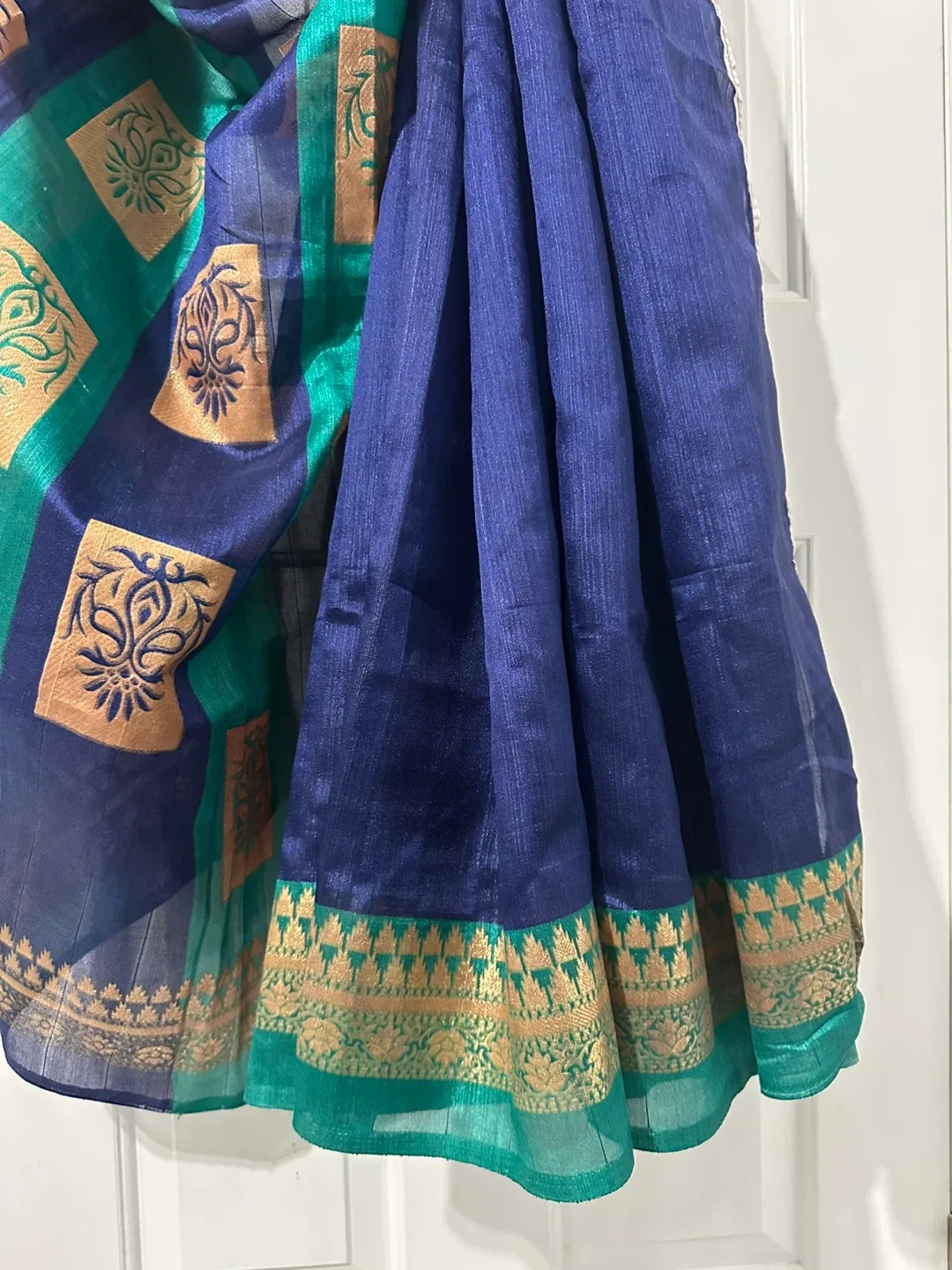 Blue & Green Saree with Gold Detail thumbnail