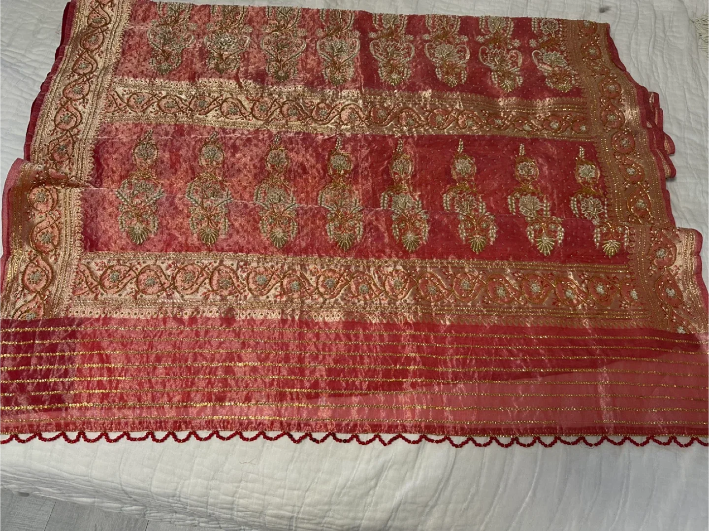 Red & Gold Embroidered Sari image indicator(4)