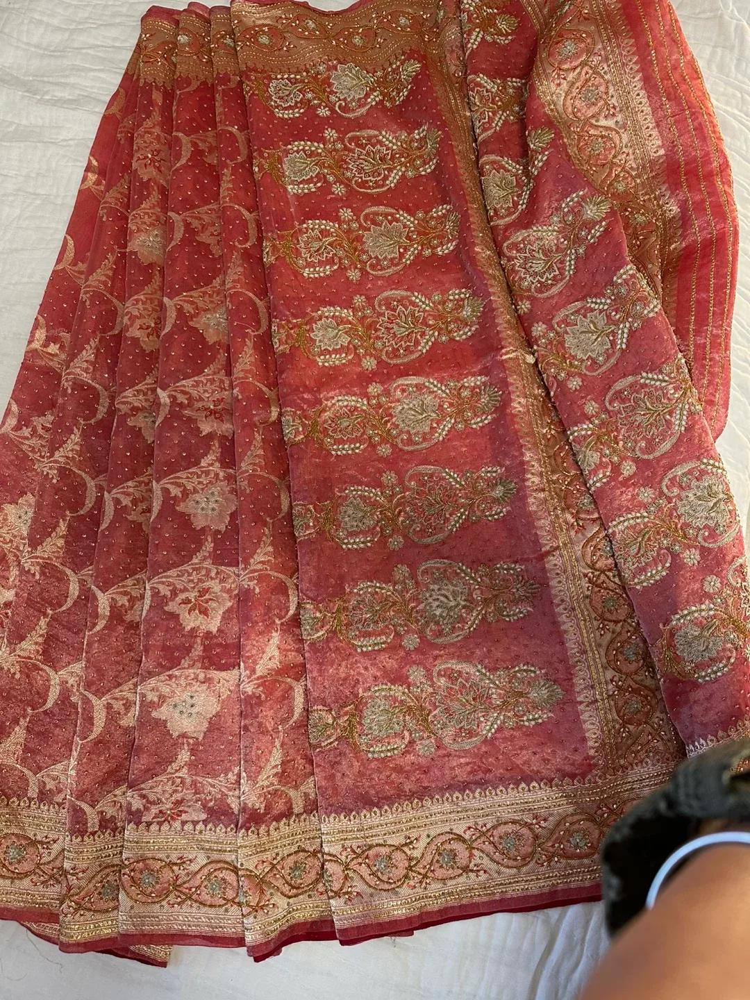 Red & Gold Embroidered Sari thumbnail