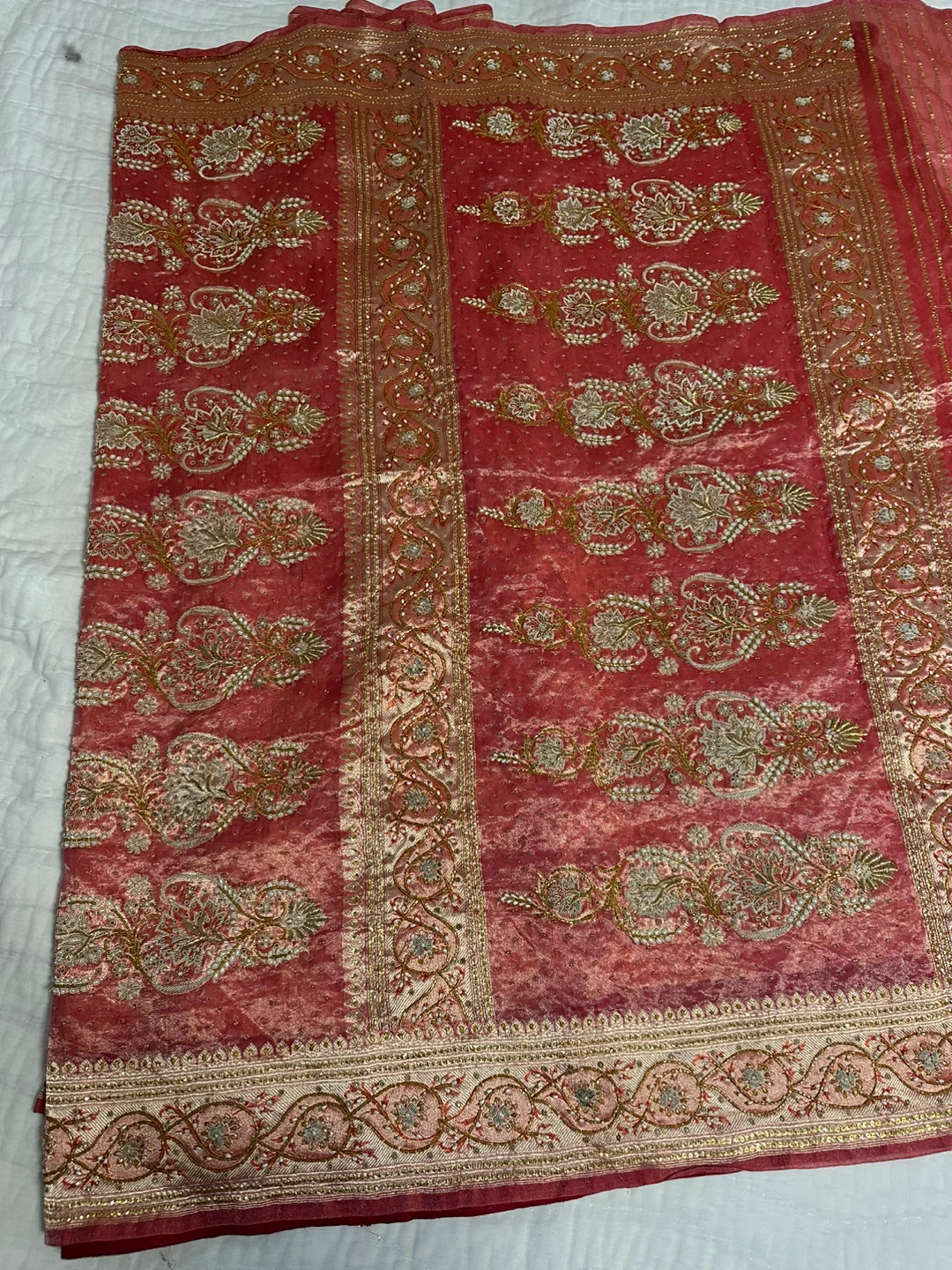 Red & Gold Embroidered Sari - photo 3