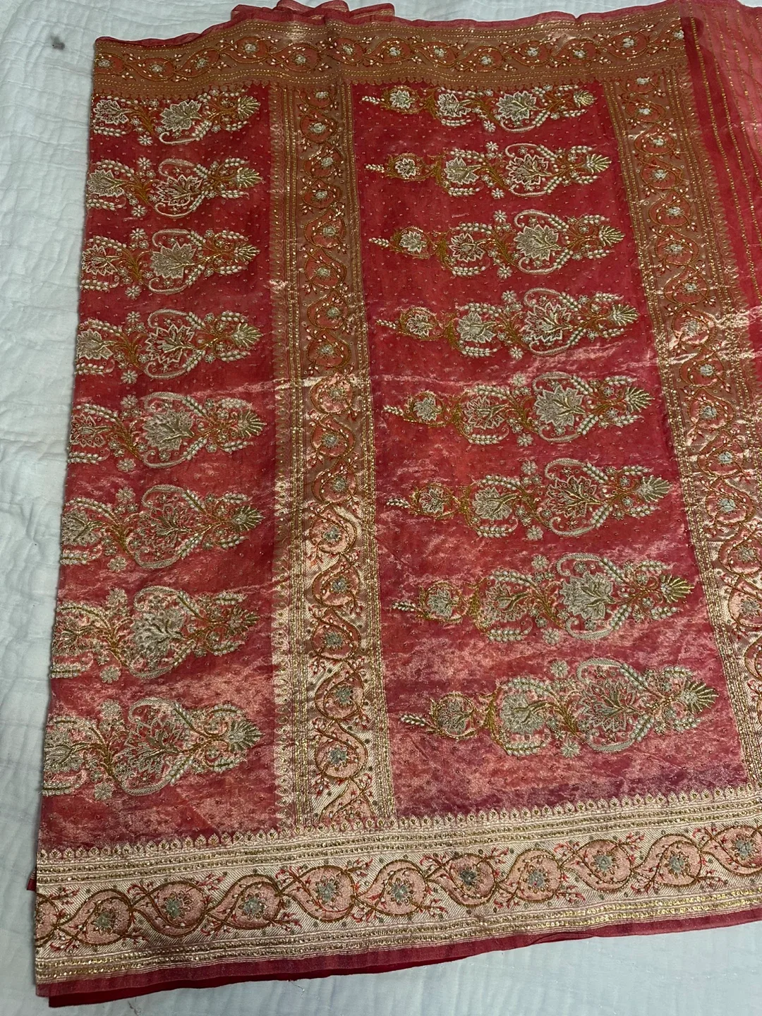 Red & Gold Embroidered Sari image indicator(3)