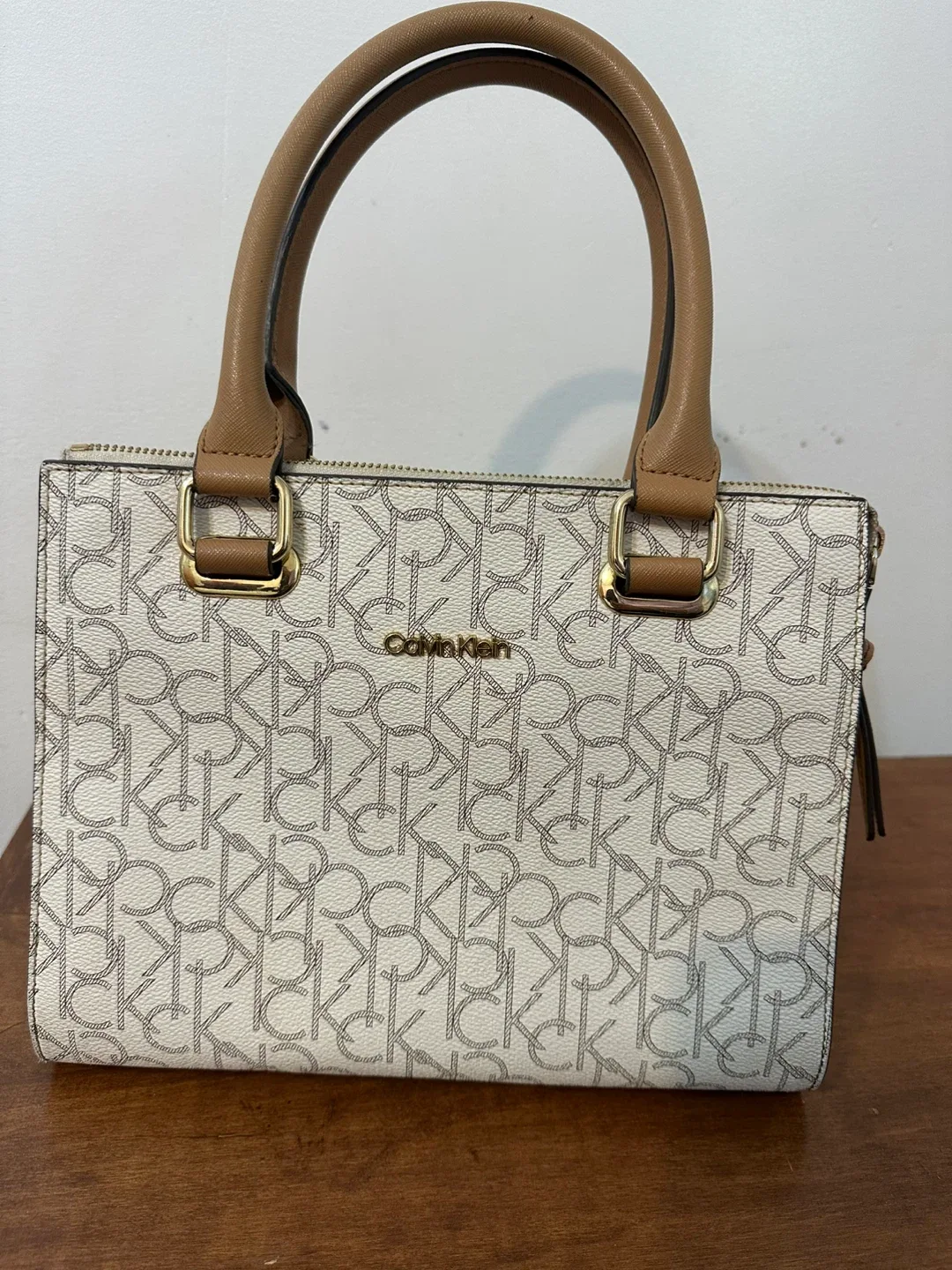 Calvin Klein Cream & Brown Satchel Bag thumbnail