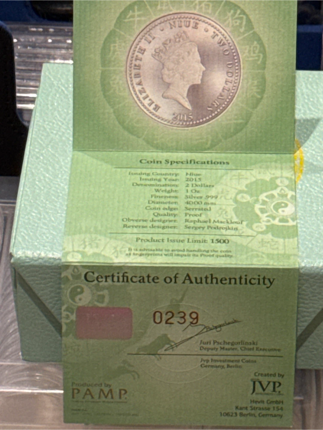 Niue 2 dollars Year of the Goat colored proof silver coin 2015 - photo 2