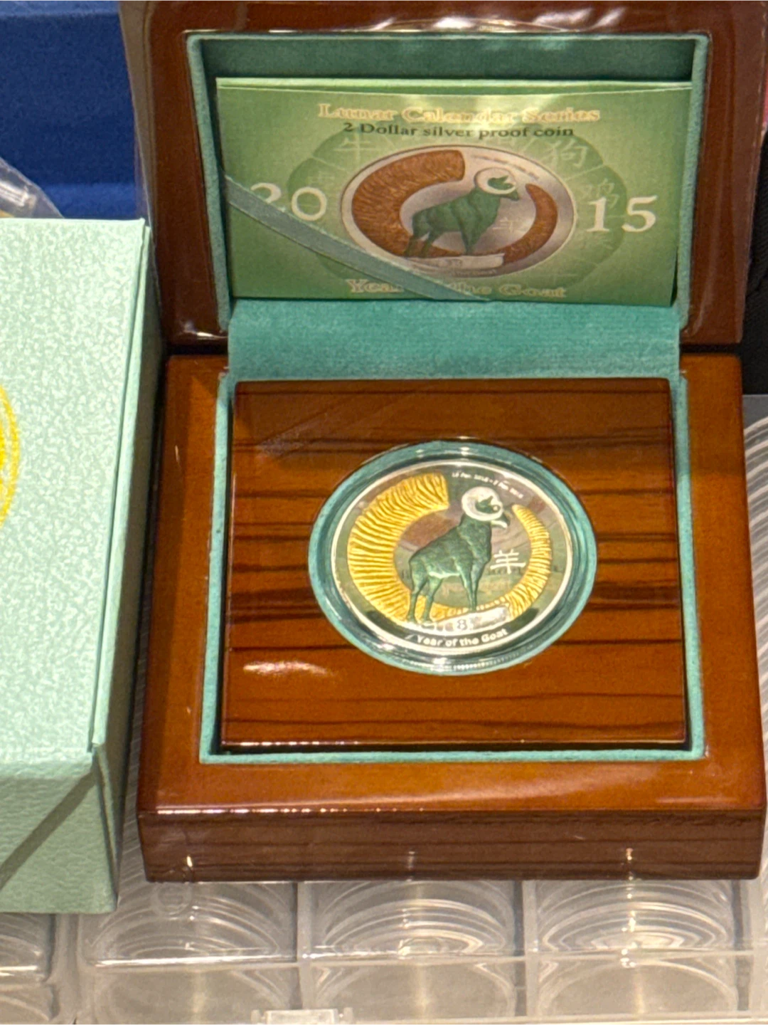 Niue 2 dollars Year of the Goat colored proof silver coin 2015