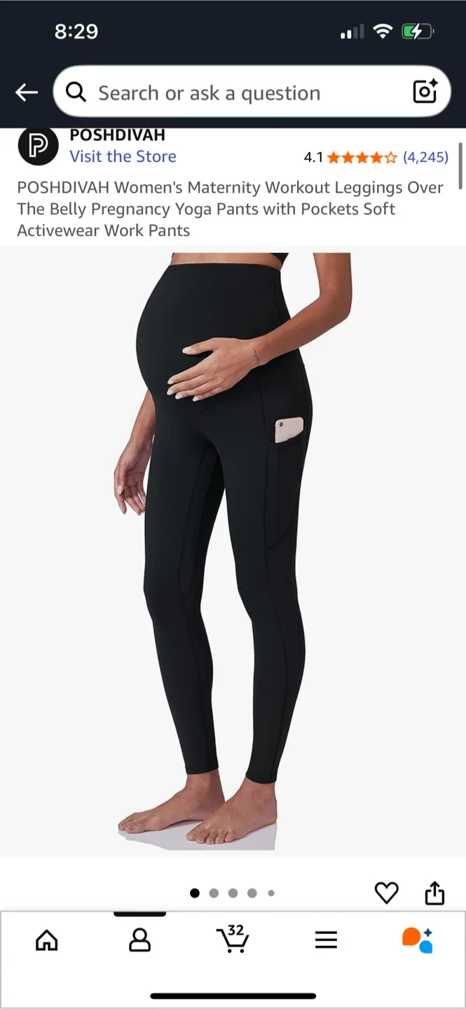 POSHDIVAH Maternity Workout Leggings - Black thumbnail