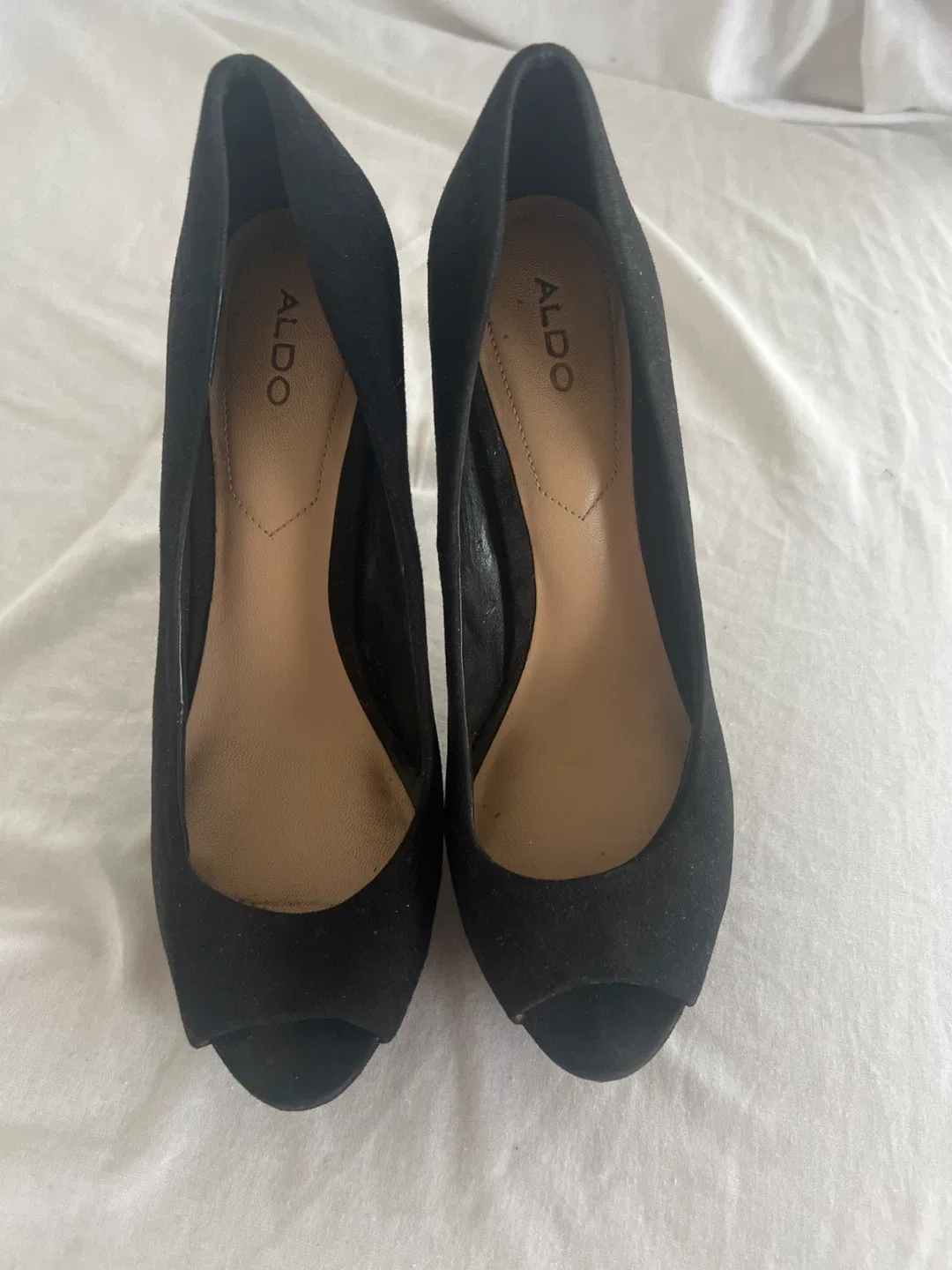 Aldo Black Suede Peep Toe Heels Size 7 thumbnail