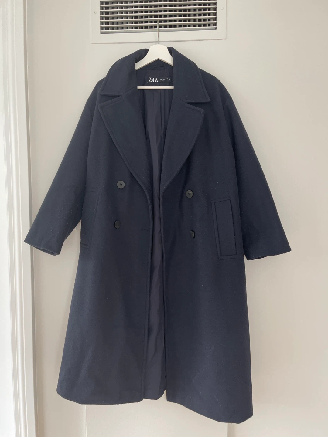 Zara Navy Blue Wool Blend Coat - Size S