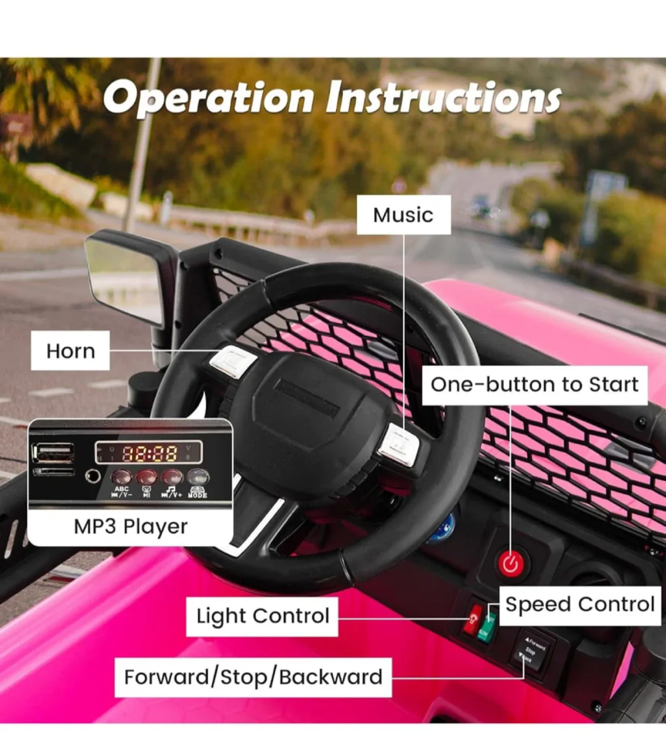 Pink Kids Ride On Jeep Car image indicator(4)