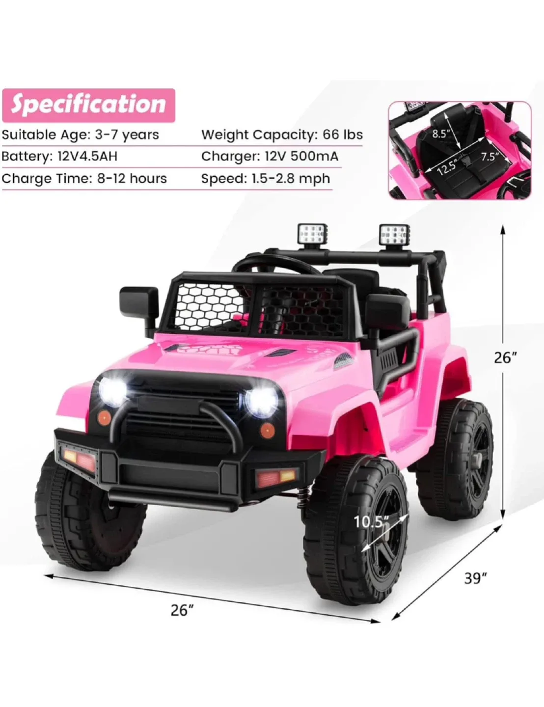 Pink Kids Ride On Jeep Car image indicator(7)