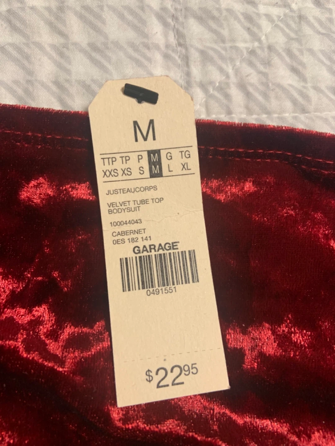 Garage Velvet Tube Top Bodysuit - Cabernet, Size M - photo 2