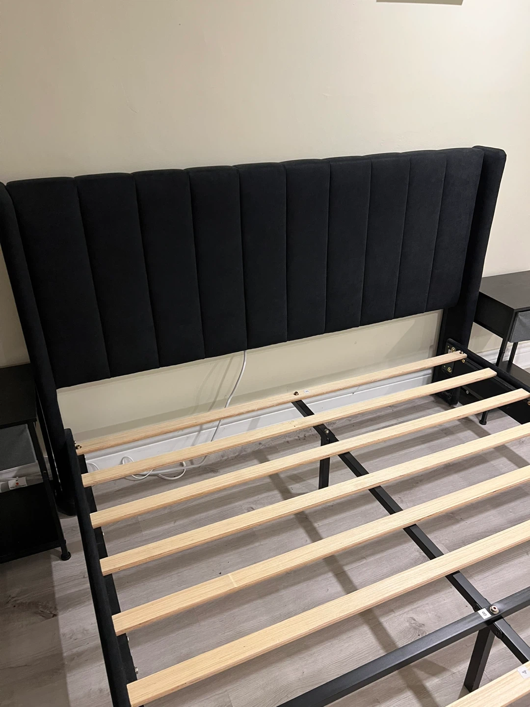 Black Queen Bed Frame + 2 Black Nightstands - photo 2
