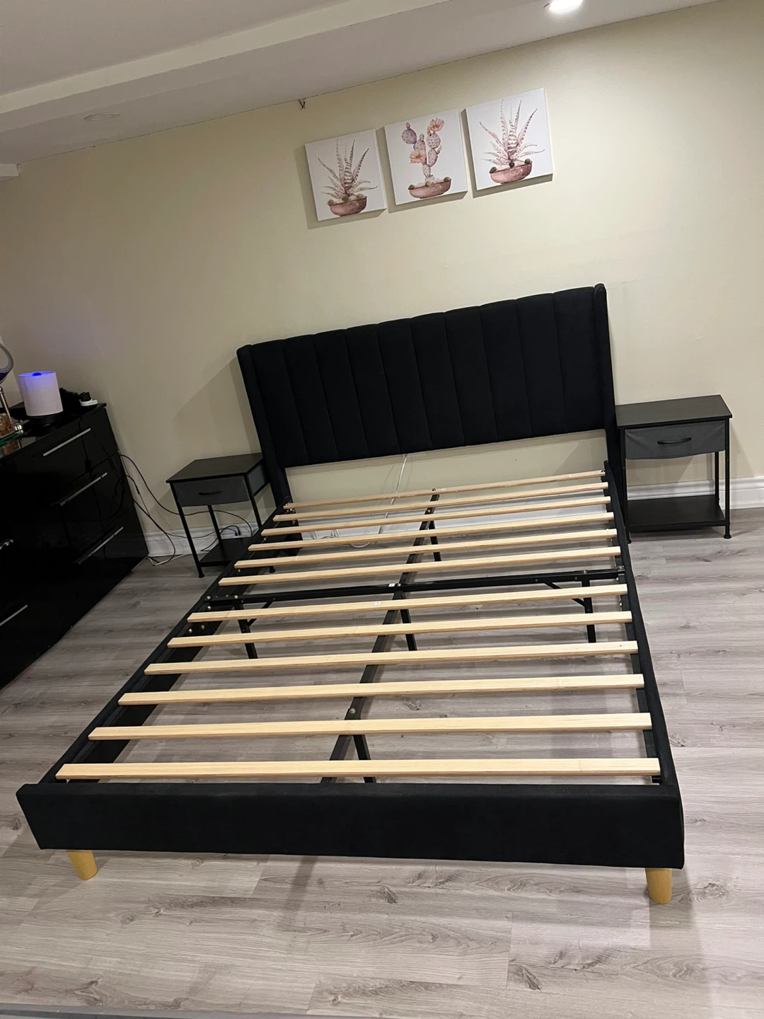 Black Queen Bed Frame + 2 Black Nightstands