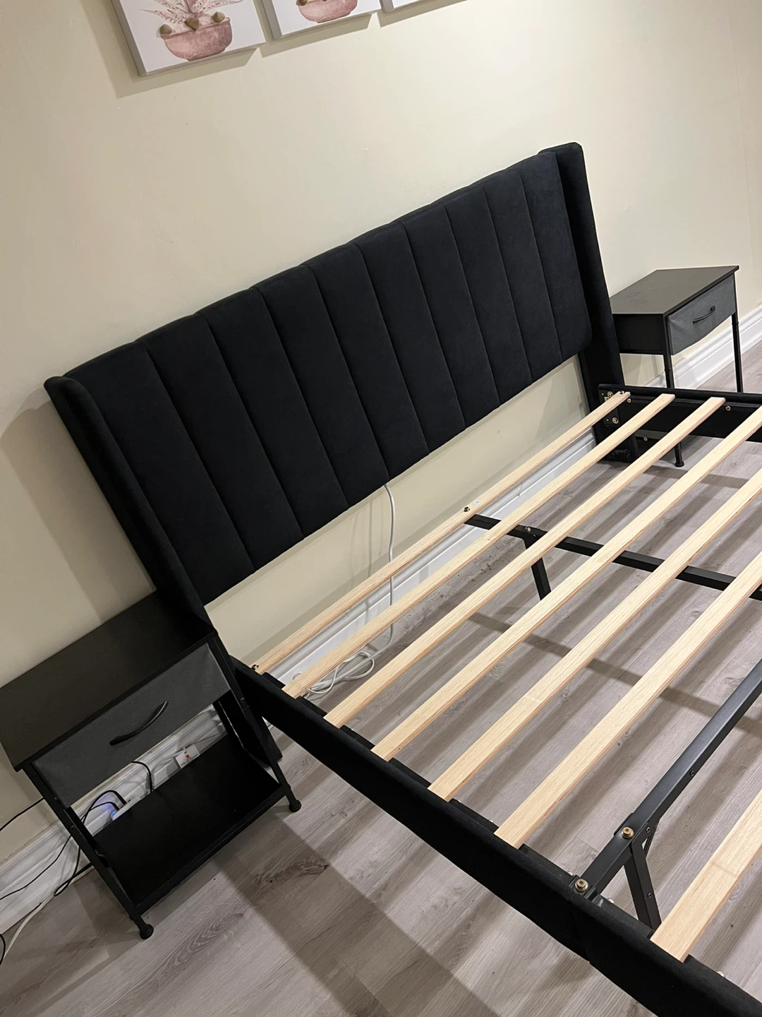 Black Queen Bed Frame + 2 Black Nightstands - photo 3