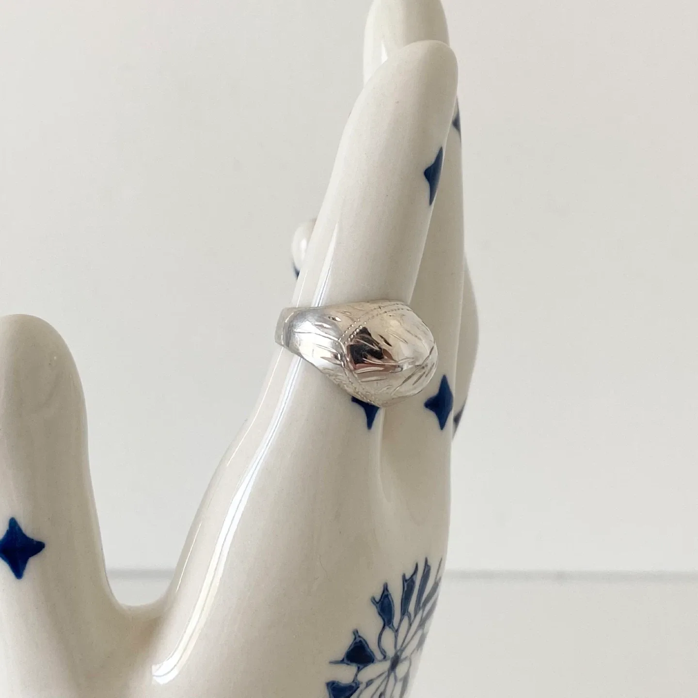 925 Sterling Silver Etched Dome Ring thumbnail