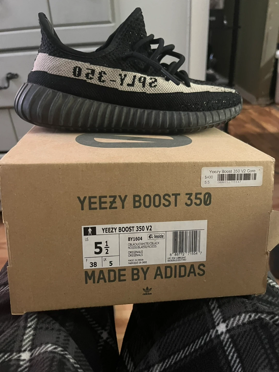 Adidas Yeezy Boost 350 V2 Core Black/White Size 5.5