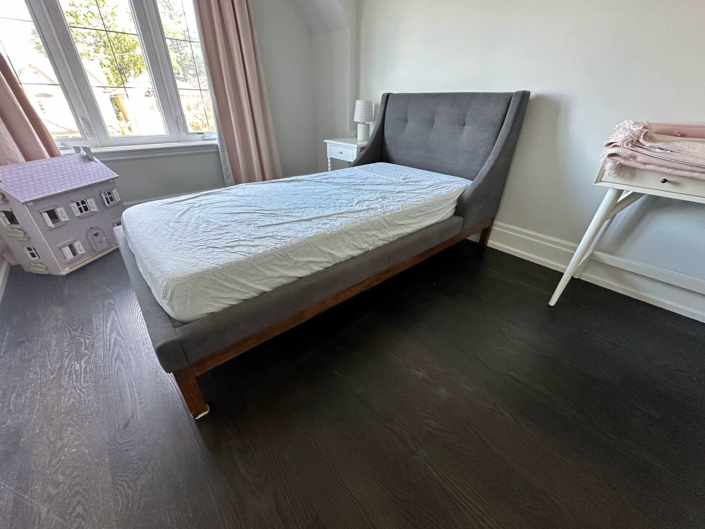 Grey Upholstered single Bed Frame