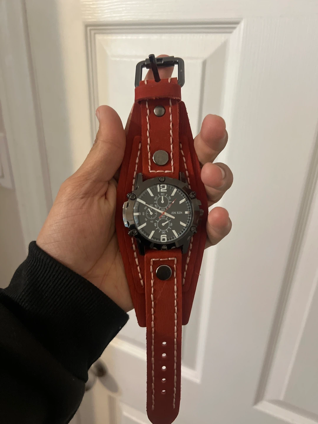 Tin Xin Red Leather Cuff Watch