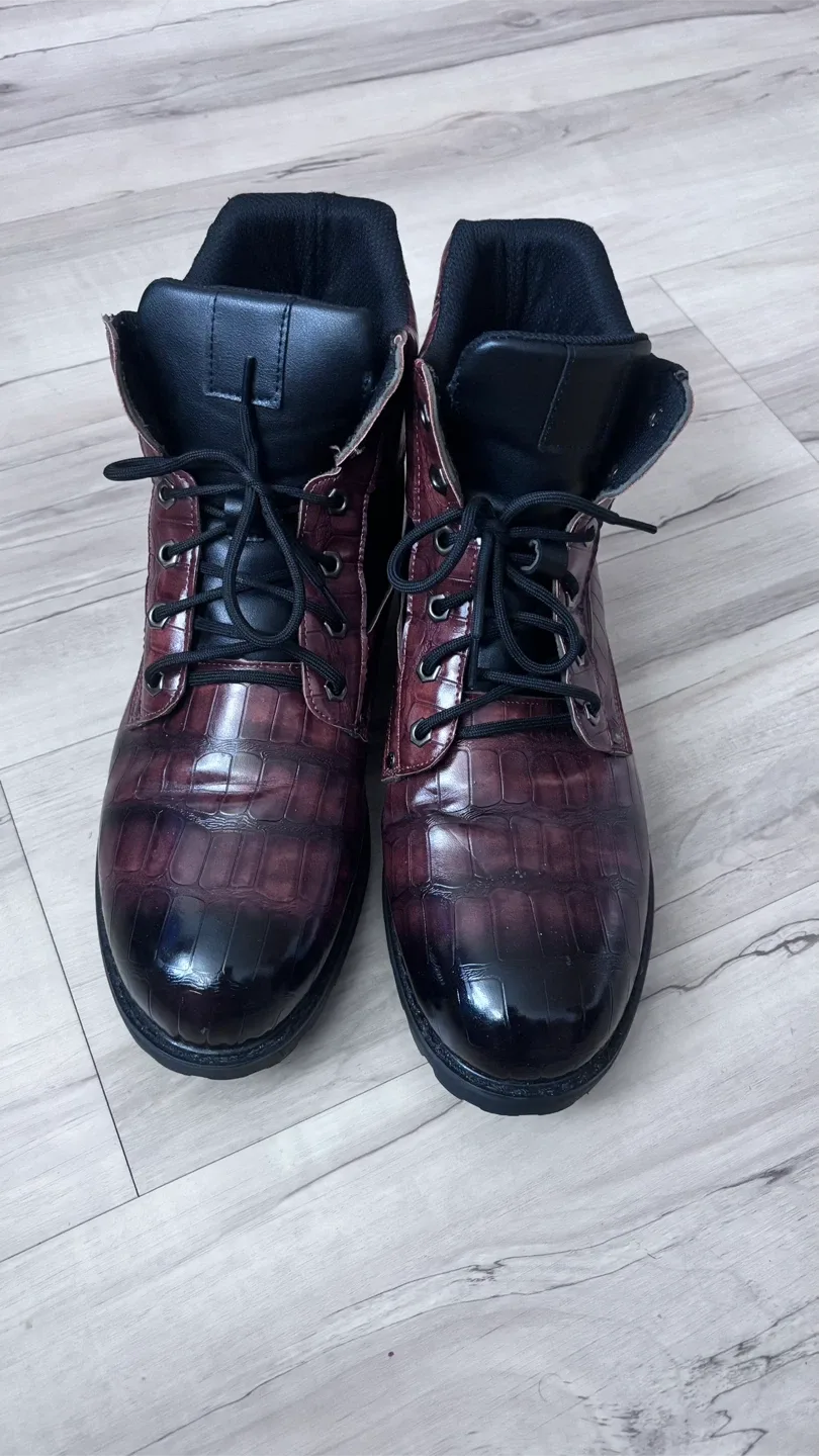 Burgundy Embossed Leather Ankle Boots thumbnail