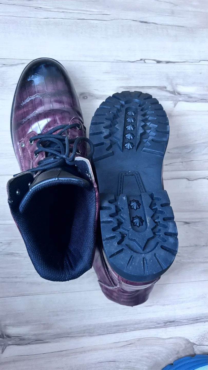 Burgundy Embossed Leather Ankle Boots image indicator(4)