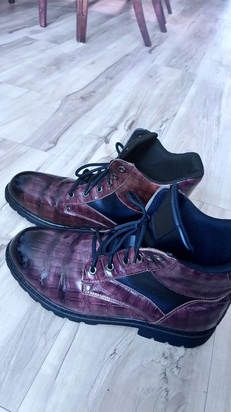 Burgundy Embossed Leather Ankle Boots image indicator(2)