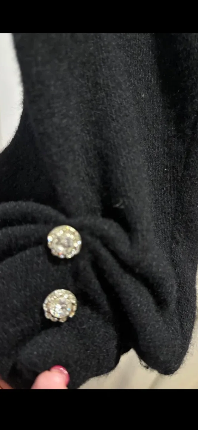 100% Cashmere Fur Trimmed Black Cardigan image indicator(2)