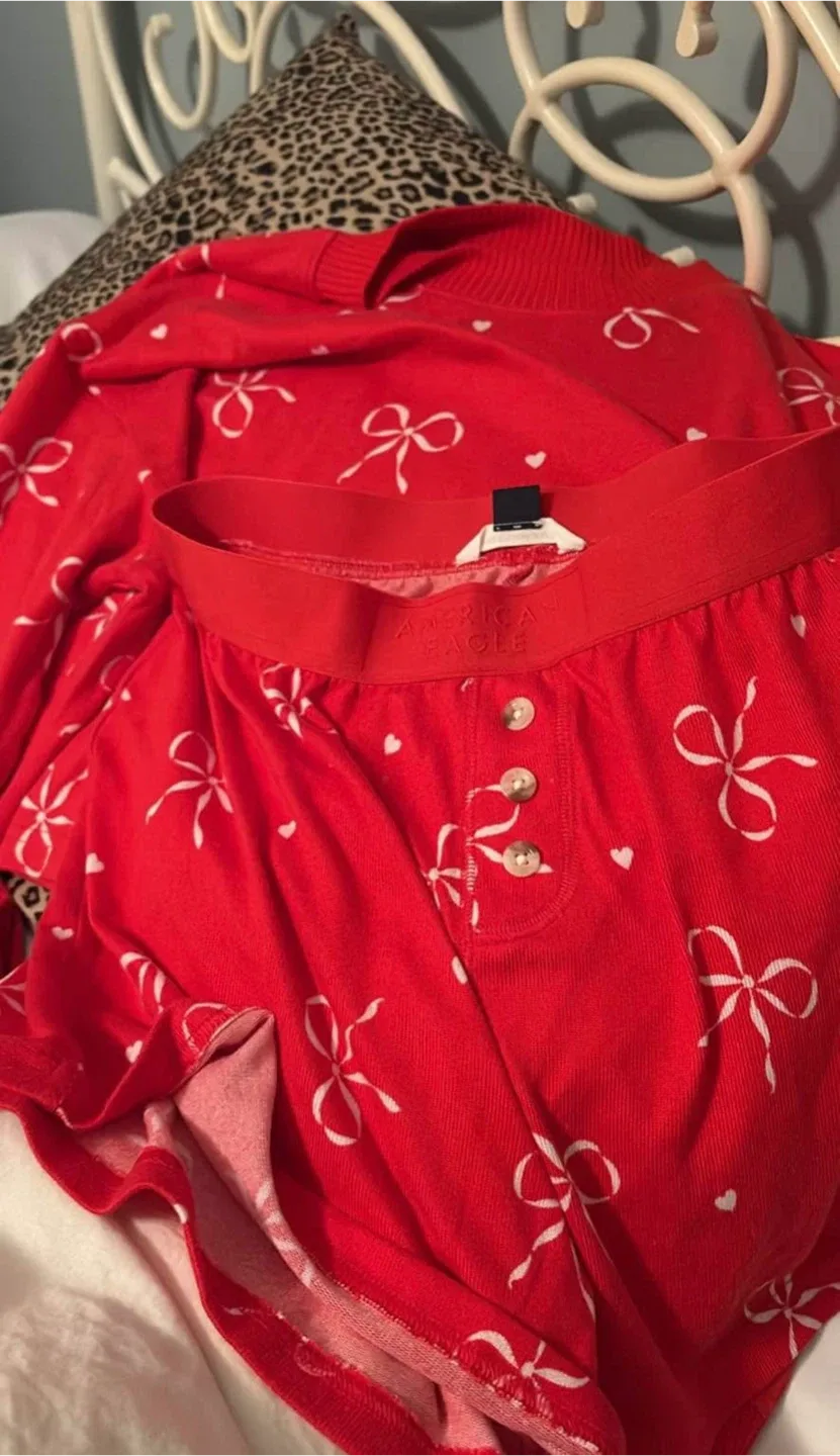 American Eagle Red Pajama Set size xs thumbnail