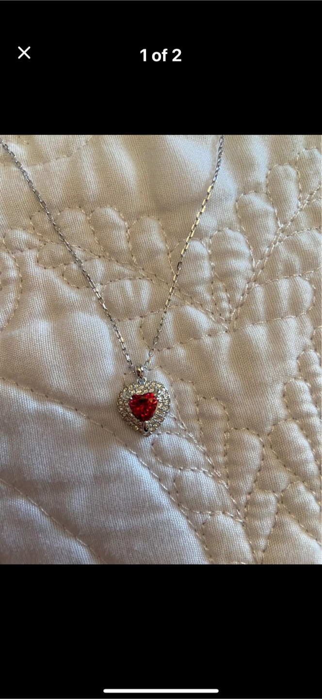 Heart Pendant Necklace - Silver & Red