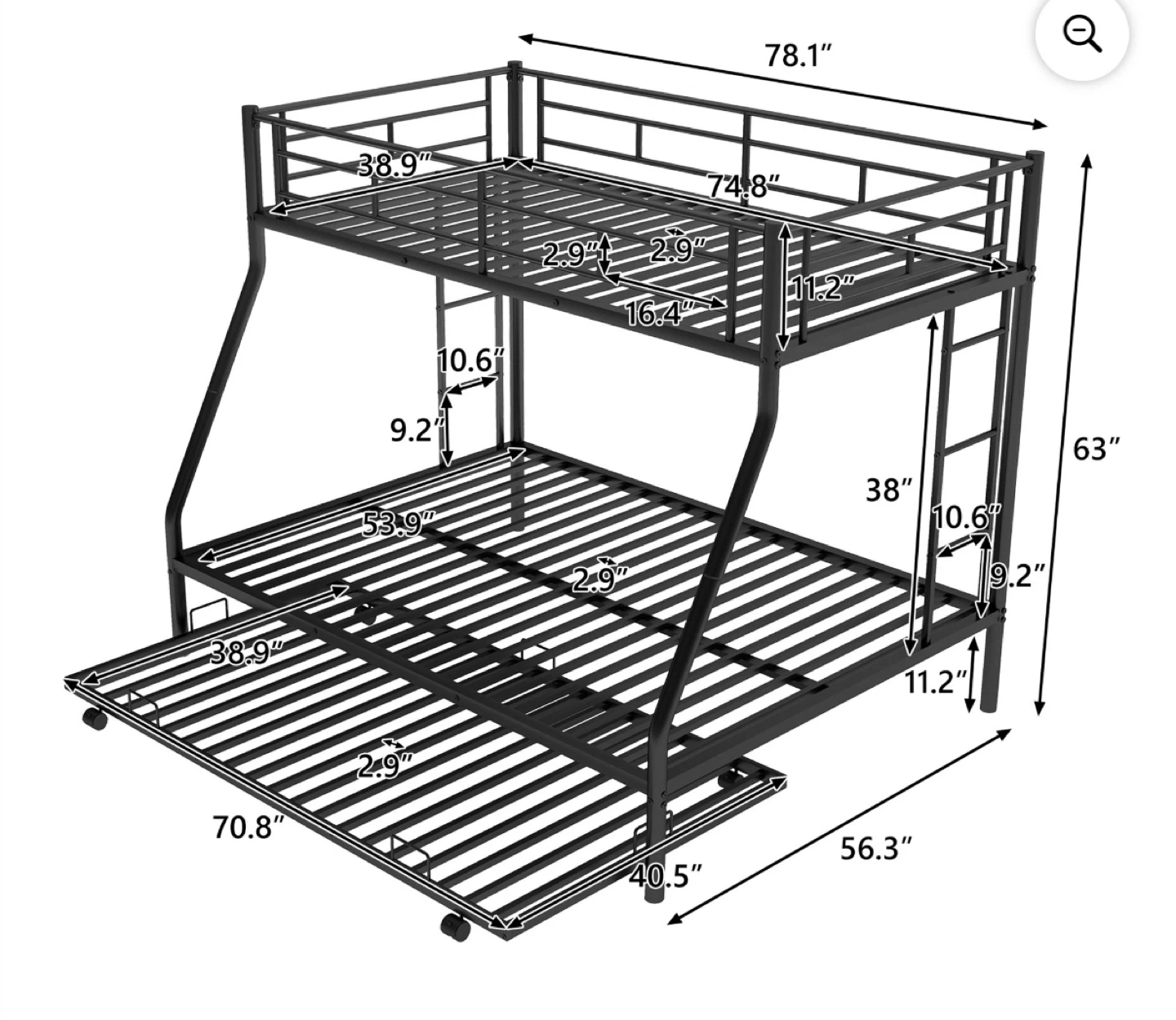 White Metal Bunk Bed with Trundle - photo 2