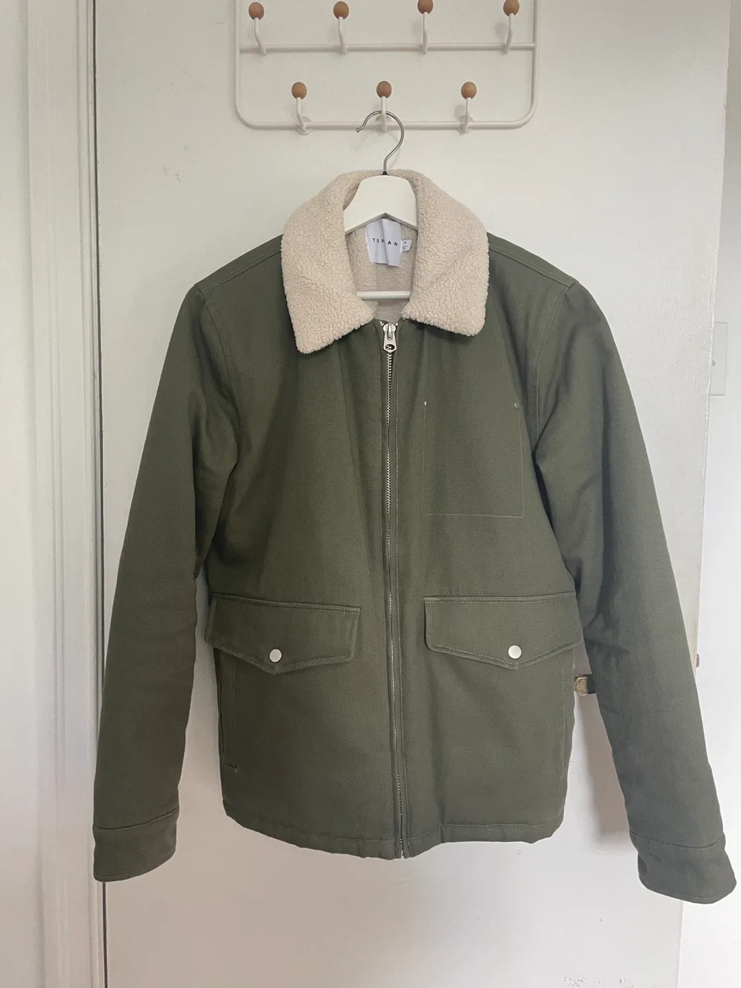 Topman Olive Green Sherpa Collar Jacket - Size M image indicator(2)